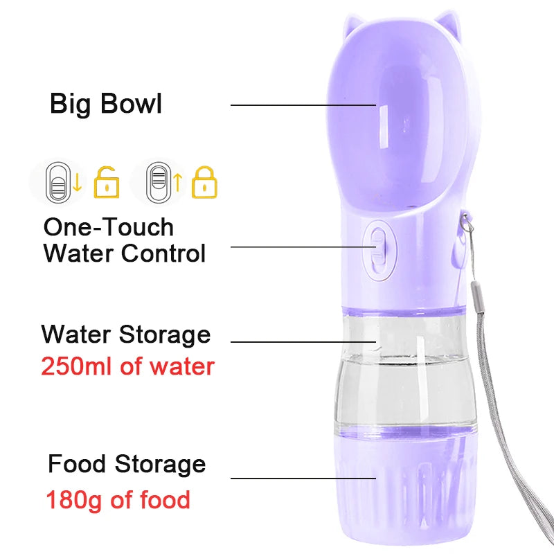 Portable Water Bottle with Food Container for Small To Medium  Dogs.