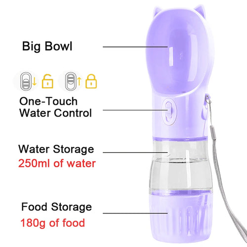 Portable Water Bottle with Food Container for Small To Medium  Dogs.